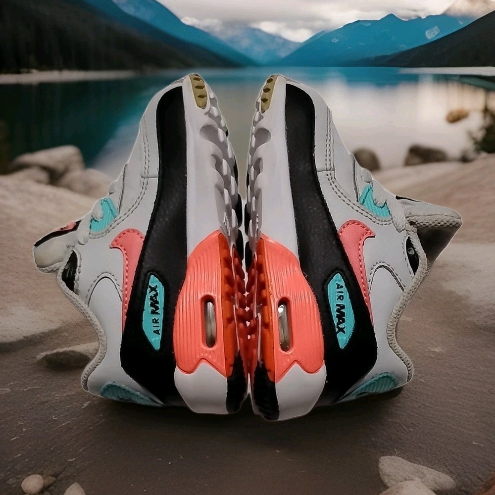 Nike Air Max 90 833417-013 Unisex Kids Sneaker White Black Orange Teal Pink 6C - Picture 6 of 8